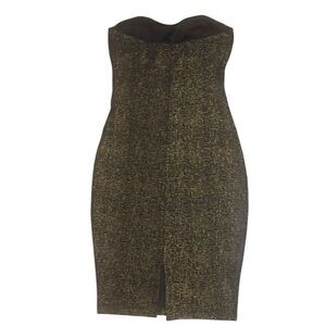 Windsor Elegant Black & Gold Metallic Strapless Mini Dress Size S Chico